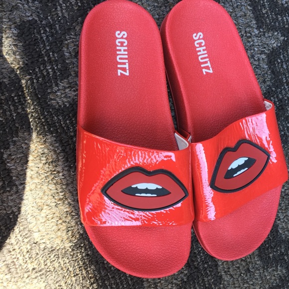 SCHUTZ Red Orange Lips 👄 Slides - Picture 4 of 4